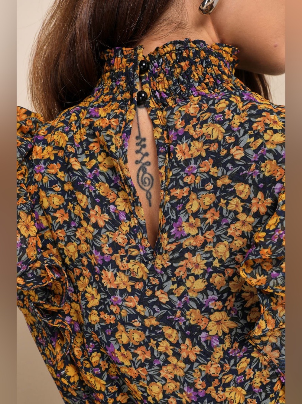 Lulus Evalina Mustard Yellow Floral Print Mock Neck Midi Dress Size Large NWOT - Picture 5 of 15